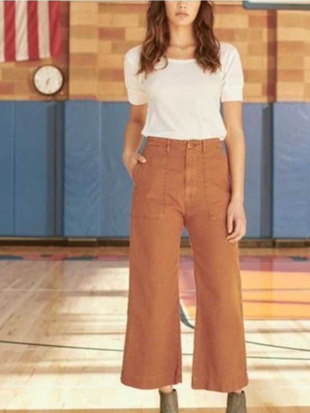 THE GREAT.  The General Pant in Copper Rust Wide Leg Crop Utility Pants Size: 30